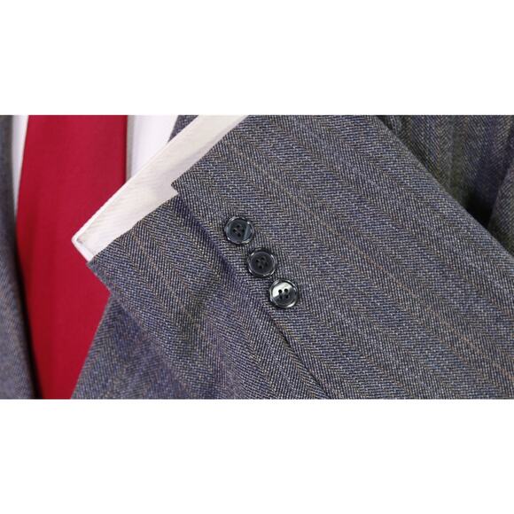 Handmade in Portugal Bespoke Gray Blue Herringbone Tweed Thornproof DB Suit 44XL - Picture 6 of 9